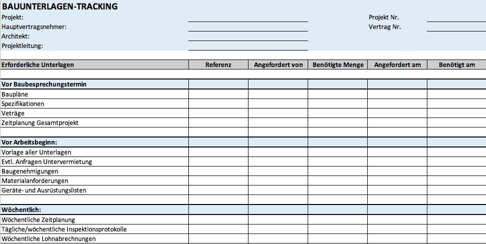 Kostenlose Excel Vorlagen Fur Bauprojektmanagement