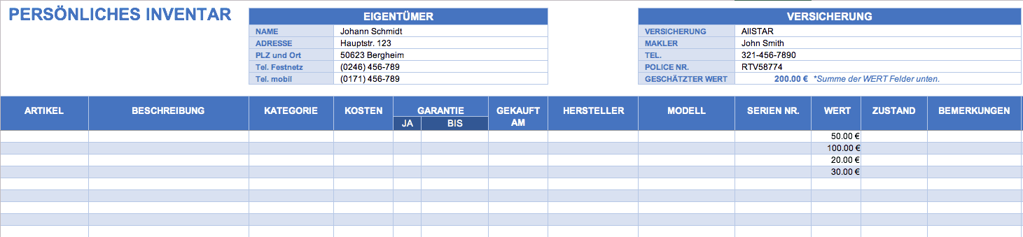 Inventurlisten Vorlagen Excel / In Excel Eine Inventarliste Erstellen