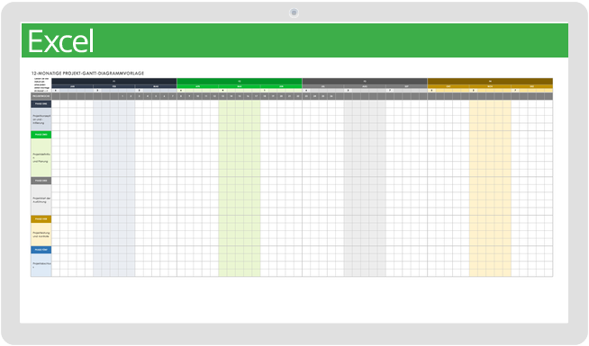 Gantt-Diagrammvorlage für 12-monatiges Projekt