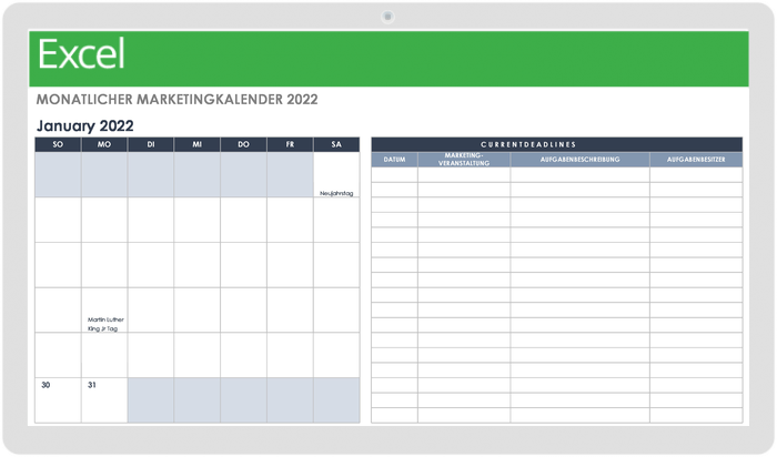 2022 Monthly Marketing Calendar Template 49541 - DE