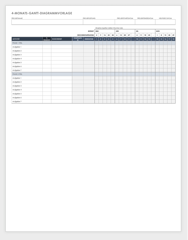 4-Monats-Gantt-Diagrammvorlage Word