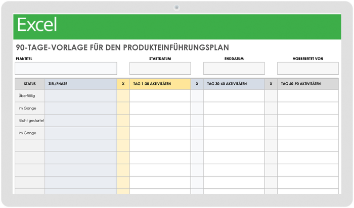  90-Tage-Vorlage für einen Produkteinführungsplan