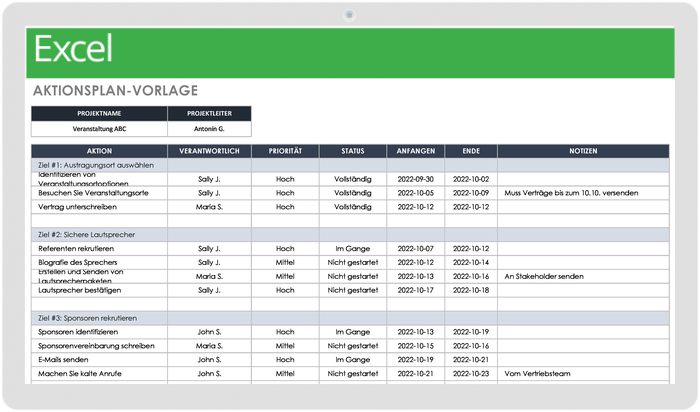 Aktionsplan-Vorlage