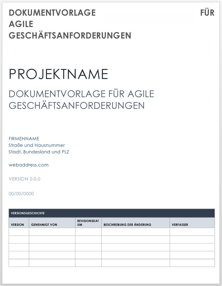 Agile Business Requirements Document Template 49453 - DE
