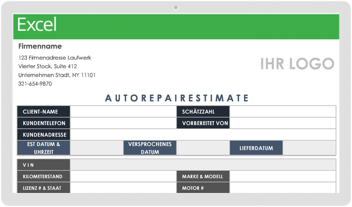 Kostenvoranschlagsvorlage für Autoreparaturen