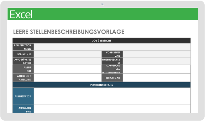 Leere Vorlage für die Stellenbeschreibung