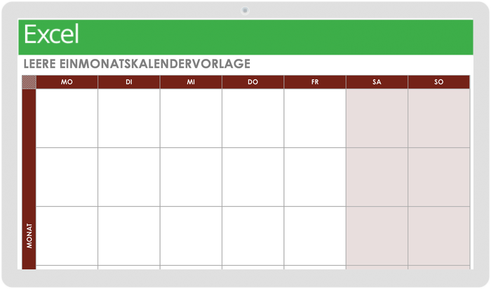 Blank One Month Calendar Starting with Monday 49541 - DE