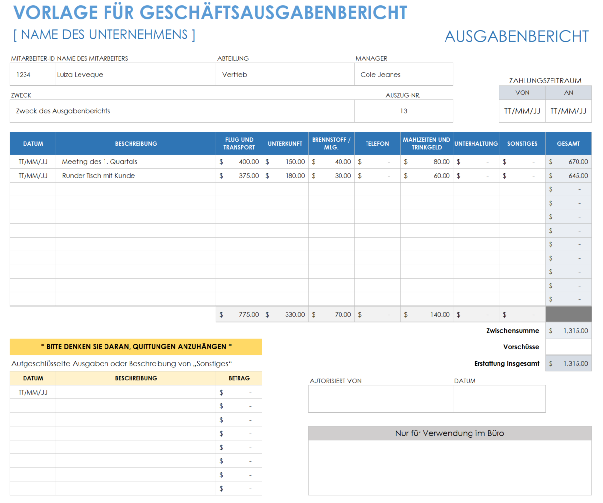 Geschäftskostenabrechnung