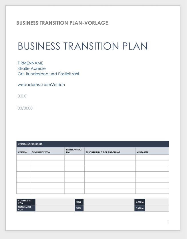 Vorlage für den Plan zur Unternehmensumstellung