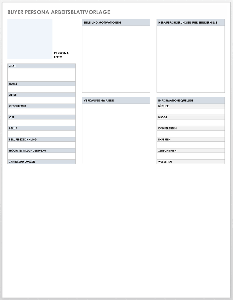 Arbeitsblattvorlage für Käuferpersönlichkeiten