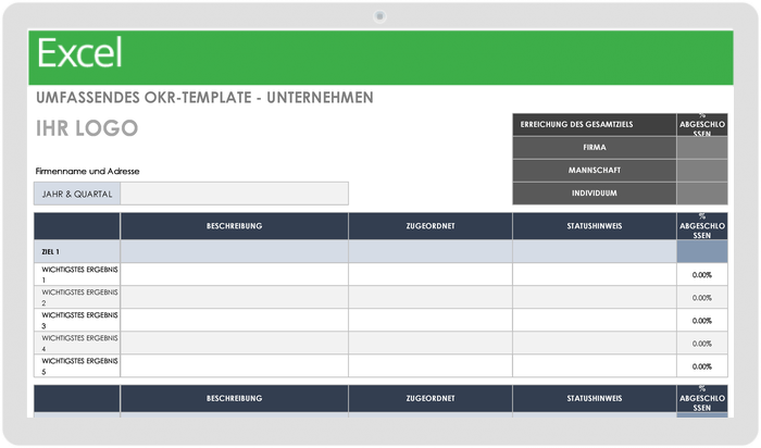 Umfassende OKR-Vorlage