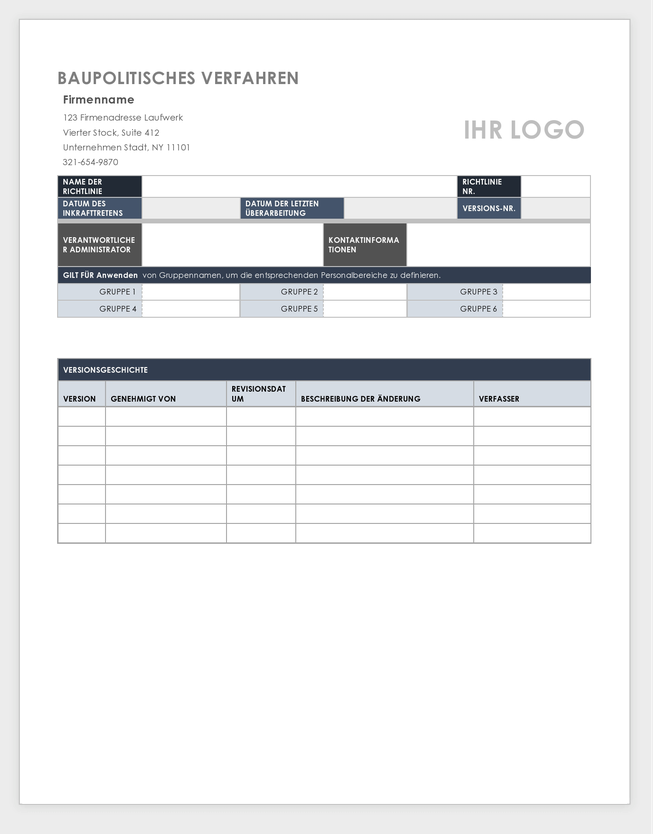 Construction Policy Procedure Template-German