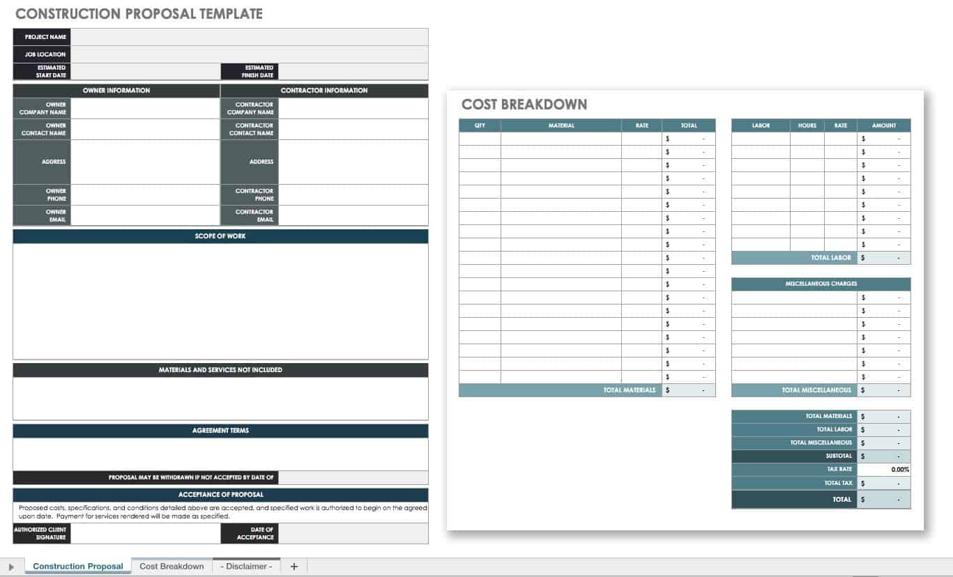 Free Construction Proposal Templates & Forms  Smartsheet Intended For Pricing Proposal Template
