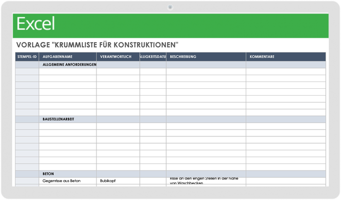 Construction Punch List Template 49459 - DE