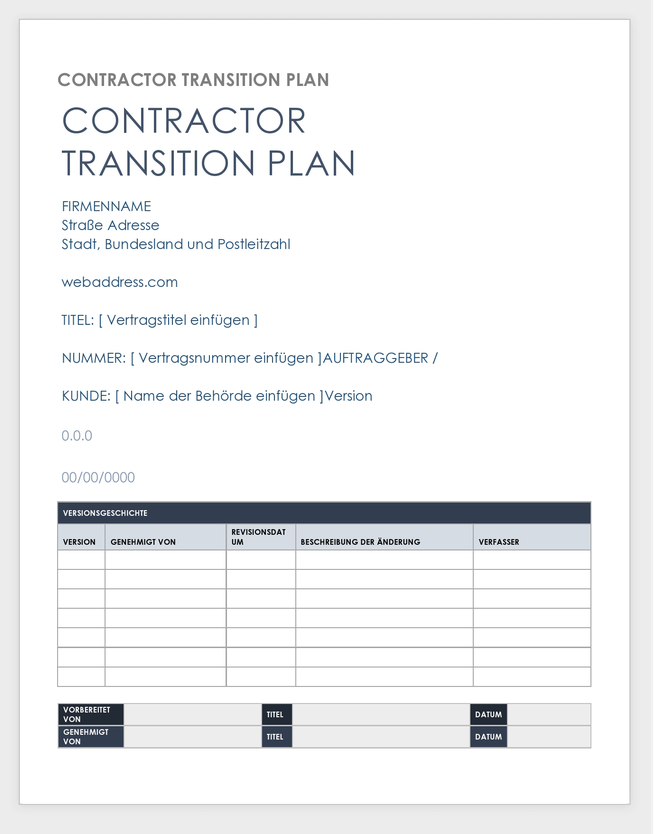 Vorlage für den Übergangsplan für Auftragnehmer