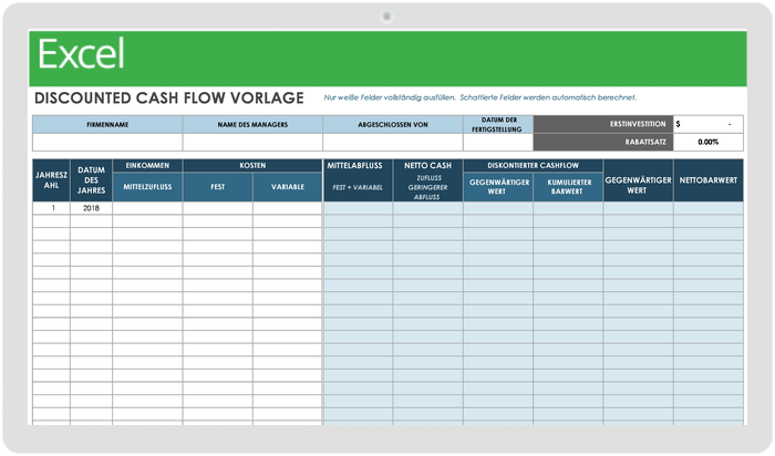 Discounted-Cashflow-Vorlage