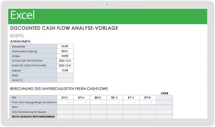 Vorlage für Discounted-Cashflow-Analyse