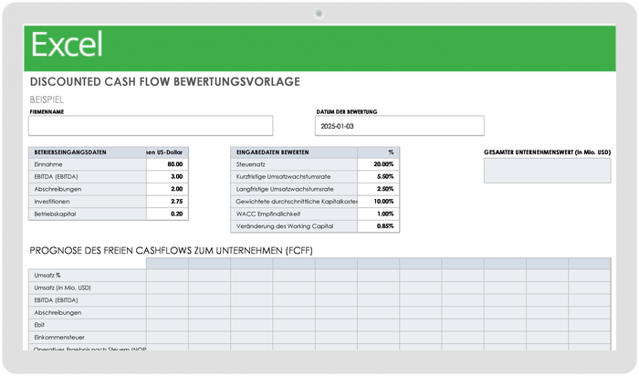  Discounted-Cashflow-Bewertungsvorlage