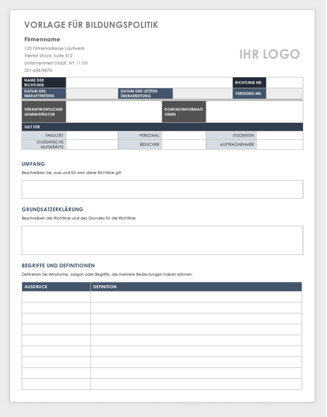 Education Policy Template-German