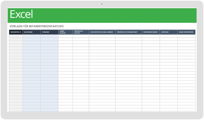 Vorlage für Mitarbeiter-Kontaktlisten
