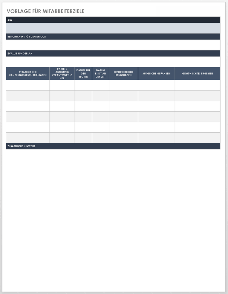 Vorlage für Mitarbeiterziele