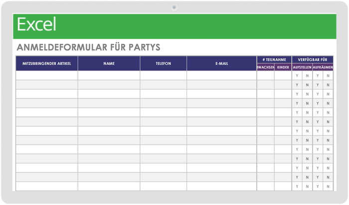  Vorlagen für die Planung von Veranstaltungen Party-Anmeldeblatt-Vorlage