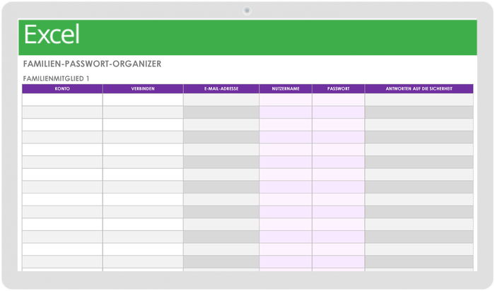  Familienkennwort-Organizer-Vorlage