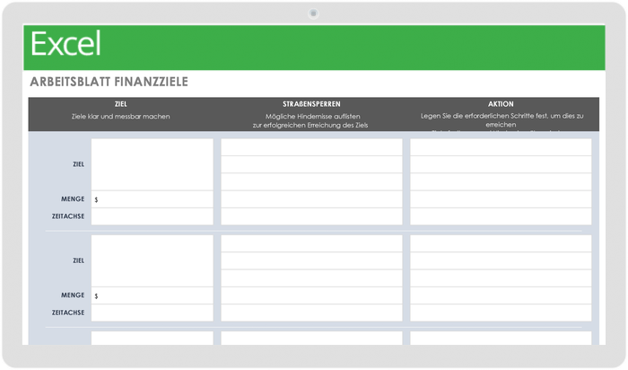  Arbeitsblattvorlage für finanzielle Ziele