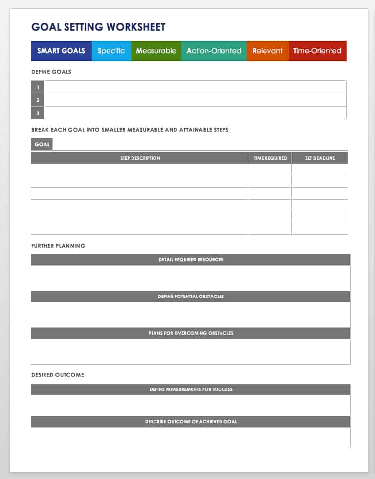 Goal Setting Worksheet Template