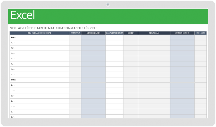  Tabellenvorlage für Ziele