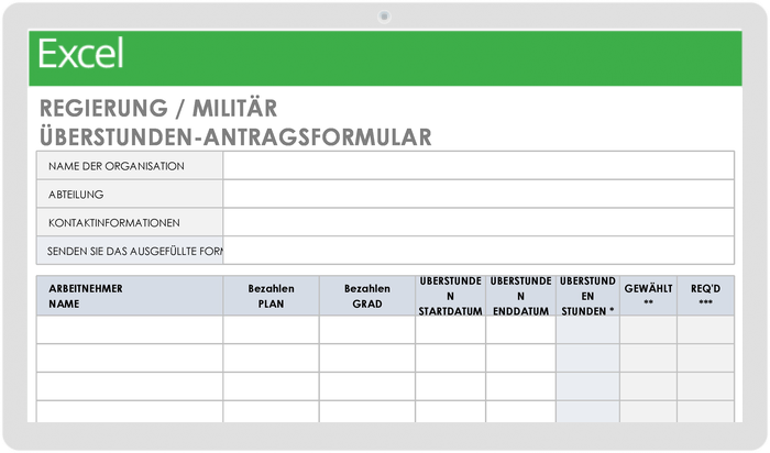 Government Military Overtime Request Form - 49493 - DE