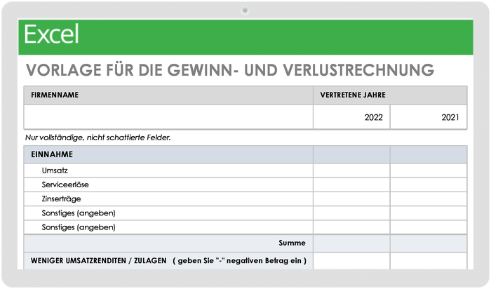  Vorlage für die Gewinn- und Verlustrechnung