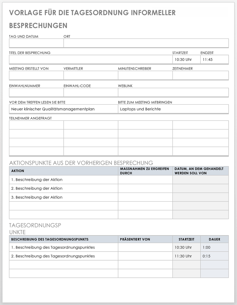 Informal Meeting Agenda Template 49539 - DE