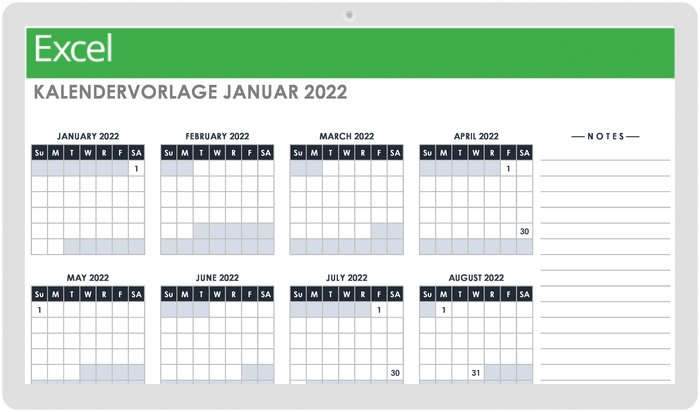 January 2022 Calendar Template 49541 - DE