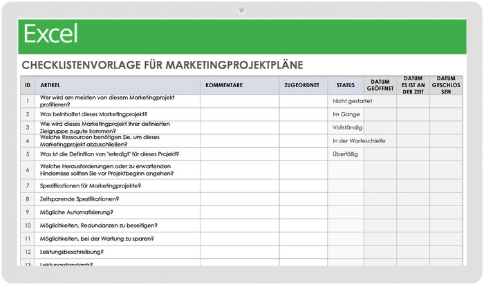  Checklistenvorlage für den Marketingprojektplan