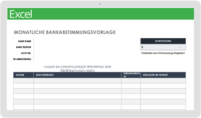 Vorlage für die monatliche Bankabstimmung