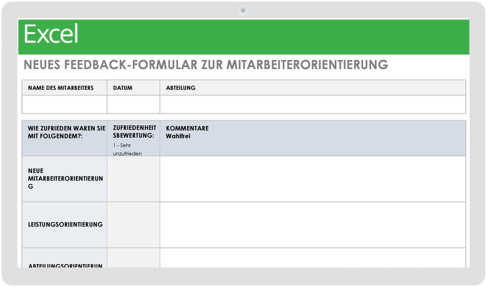 Neue Vorlage für Feedback-Formulare zur Mitarbeiterorientierung