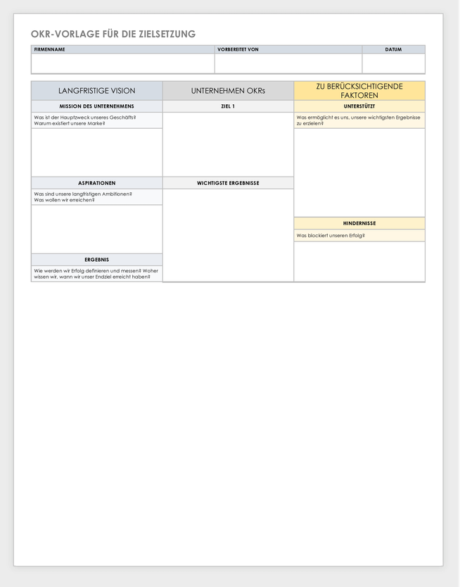 OKR-Zieleinstellungsvorlage Word