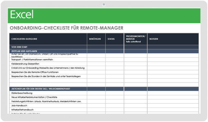  Vorlage für die Onboarding-Checkliste für Remote-Manager
