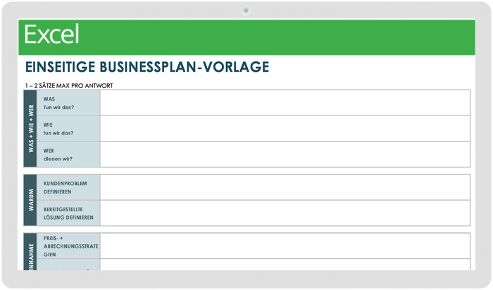  Businessplan-Vorlage für eine Seite