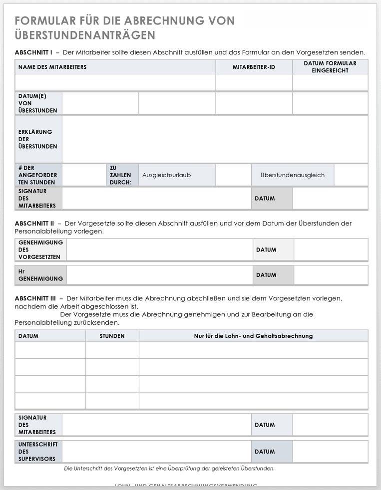 Overtime Request Settlement Form 49493 - DE