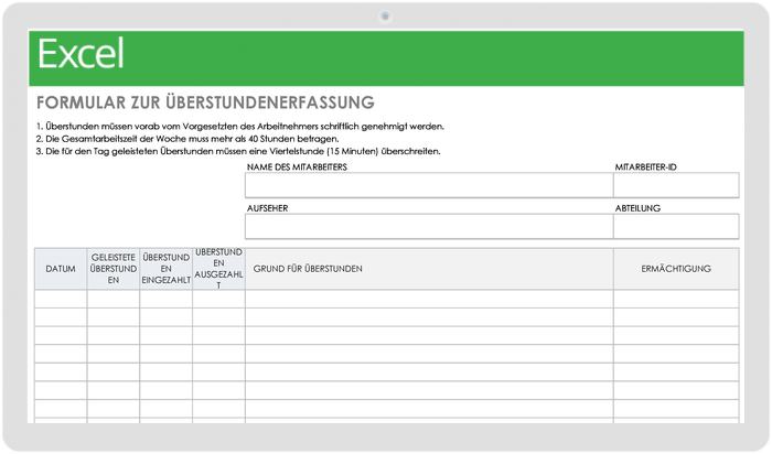 Overtime Tracking Form 49493 - DE