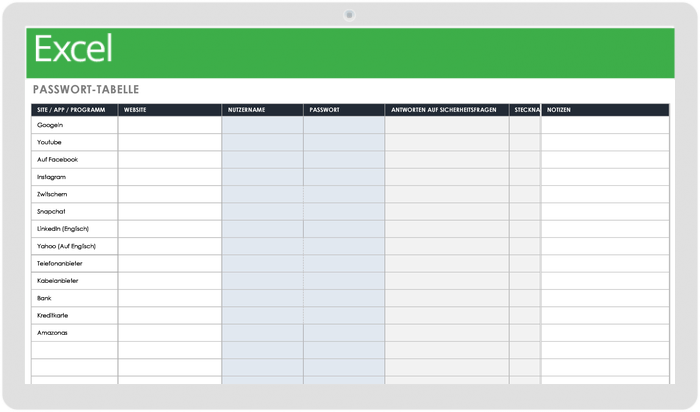 Vorlage für eine Passwort-Tabelle