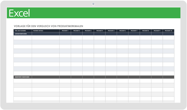 Vergleichsvorlage für Produktmerkmale