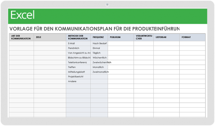  Vorlage für den Kommunikationsplan zur Produkteinführung