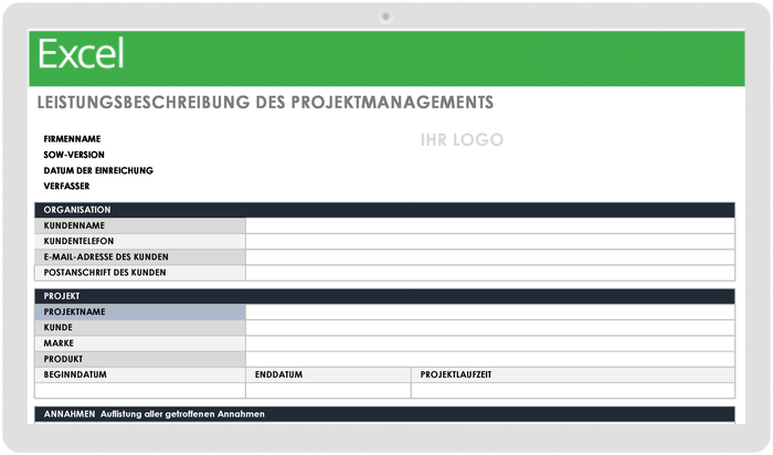 Vorlage für die Projektmanagement-Arbeitserklärung