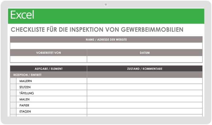  Vorlage für die Inspektions-Checkliste der Immobilienverwaltung für gewerbliche Immobilien