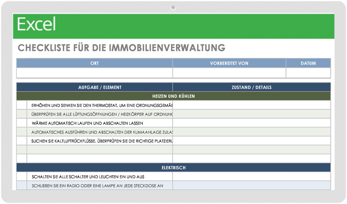  Vorlage für die Inspektions-Checkliste der Immobilienverwaltung