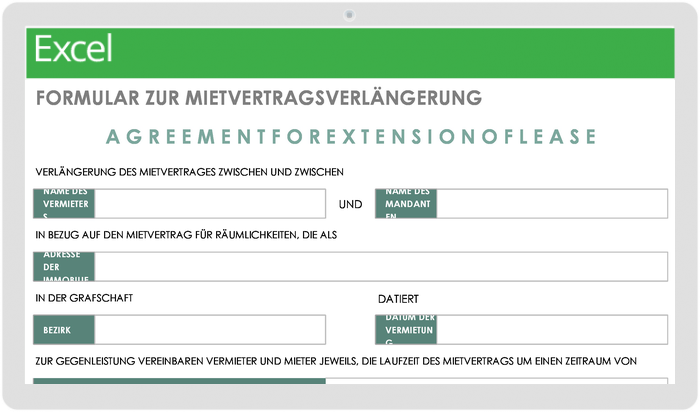 Formularvorlage für die Verlängerung des Mietvertrags der Immobilienverwaltung