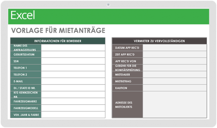 Antragsvorlage für die Vermietung von Immobilienverwaltungen